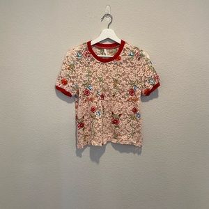 Elli White sheer floral embroidery ringlet tee
